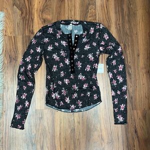 Free People Black Floral Long Sleeve Shirt - Small